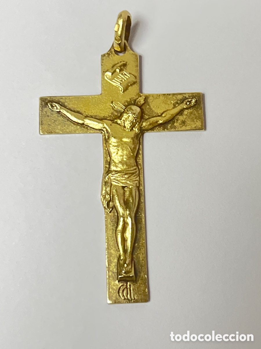 Oggetti Antichi: Crucifijo de plata chapada oro /C655