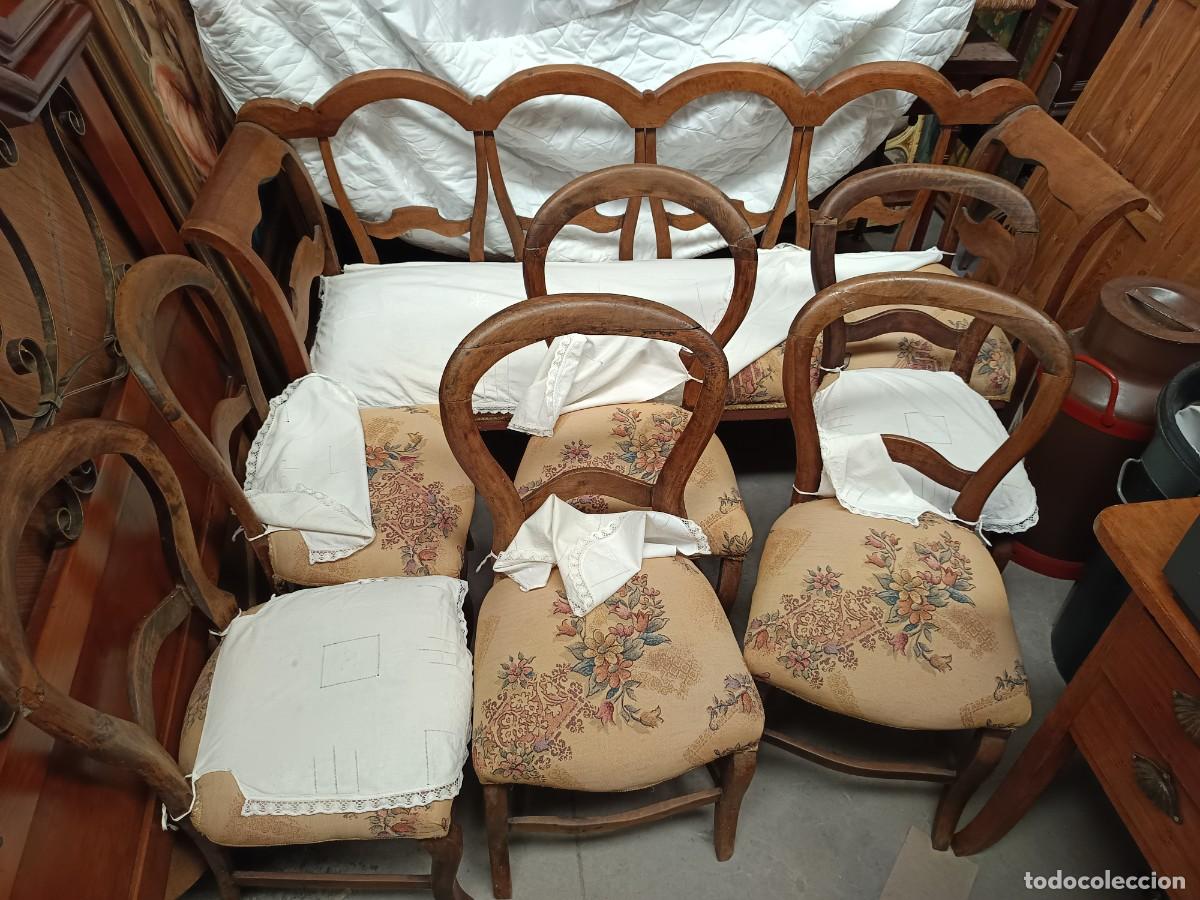 Antig&uuml;edades: COJUNTO DE TRESILLO ESCA&Ntilde;O Y 6 SILLAS