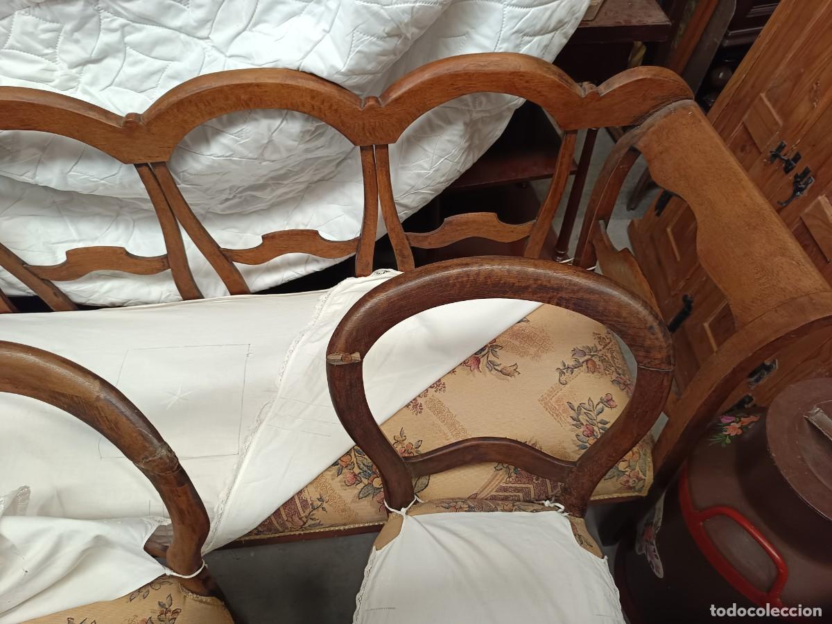 Antig&uuml;edades: COJUNTO DE TRESILLO ESCA&Ntilde;O Y 6 SILLAS - Foto 2
