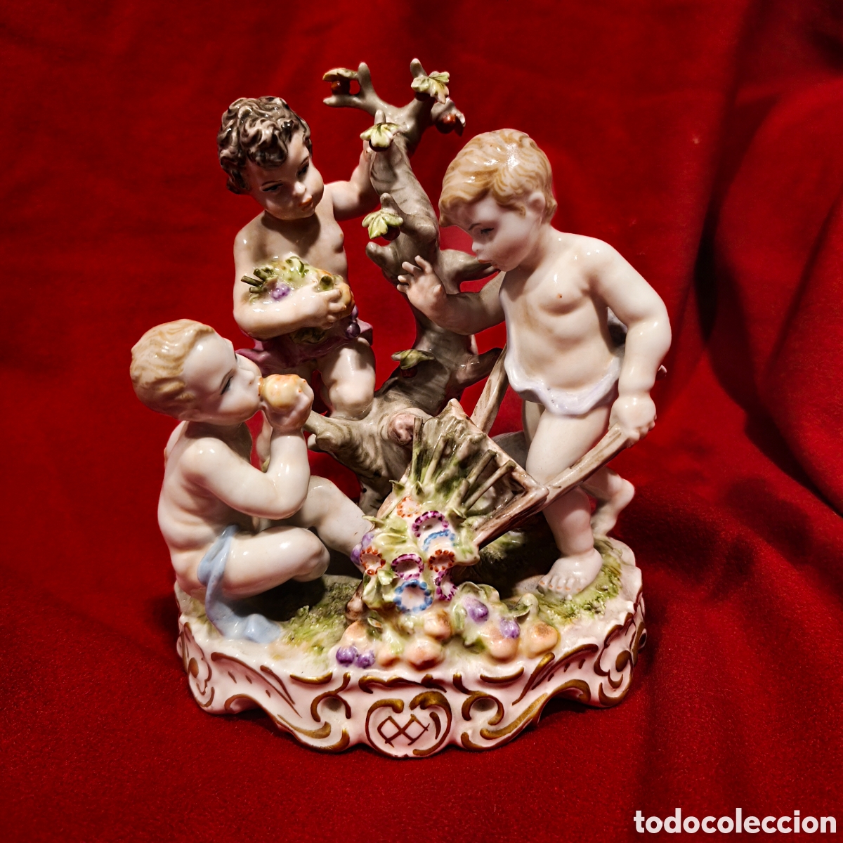 Antig&uuml;edades: Espectacular Figura Porcelana G&Aacute;LVEZ - &rdquo;Ni&ntilde;os de Baco&rdquo; / - 21cm &iexcl;IMPECABLE!