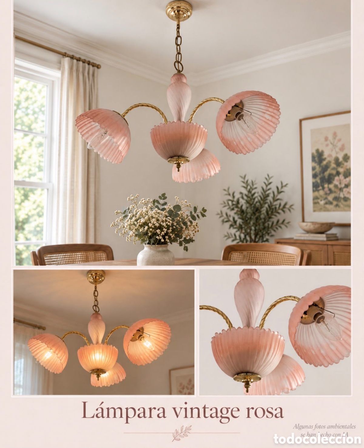 Antig&uuml;edades: Lampara de techo vintage rosa de luces rosa