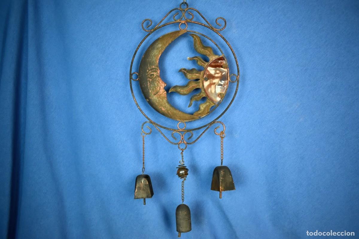 Antig&uuml;edades: Carill&oacute;n M&oacute;vil De Viento Metal - Sol Y Luna Con Campanas - Estilo R&uacute;stico / Boho
