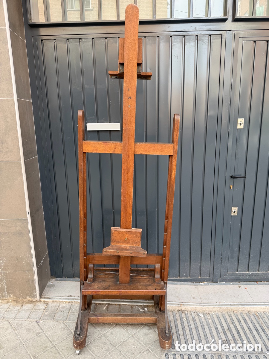 Antig&uuml;edades: Caballete antiguo profesional de pintor 2,90 m &ndash; madera maciza con manivela