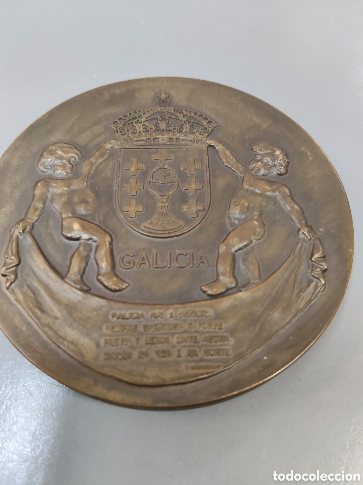 Antig&uuml;edades: Chapa de bronce macizo GALICIA - Foto 2
