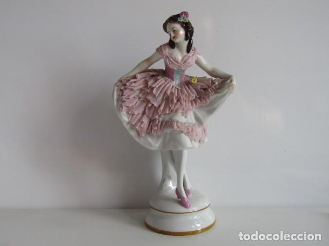 Antig&uuml;edades: PRECIOSA BAILARINA DE PORCELANA ALEMANA UNTERWEISSBACH VESTIDO CON PORCELANA DE ENCAJE DRESDEN LACE