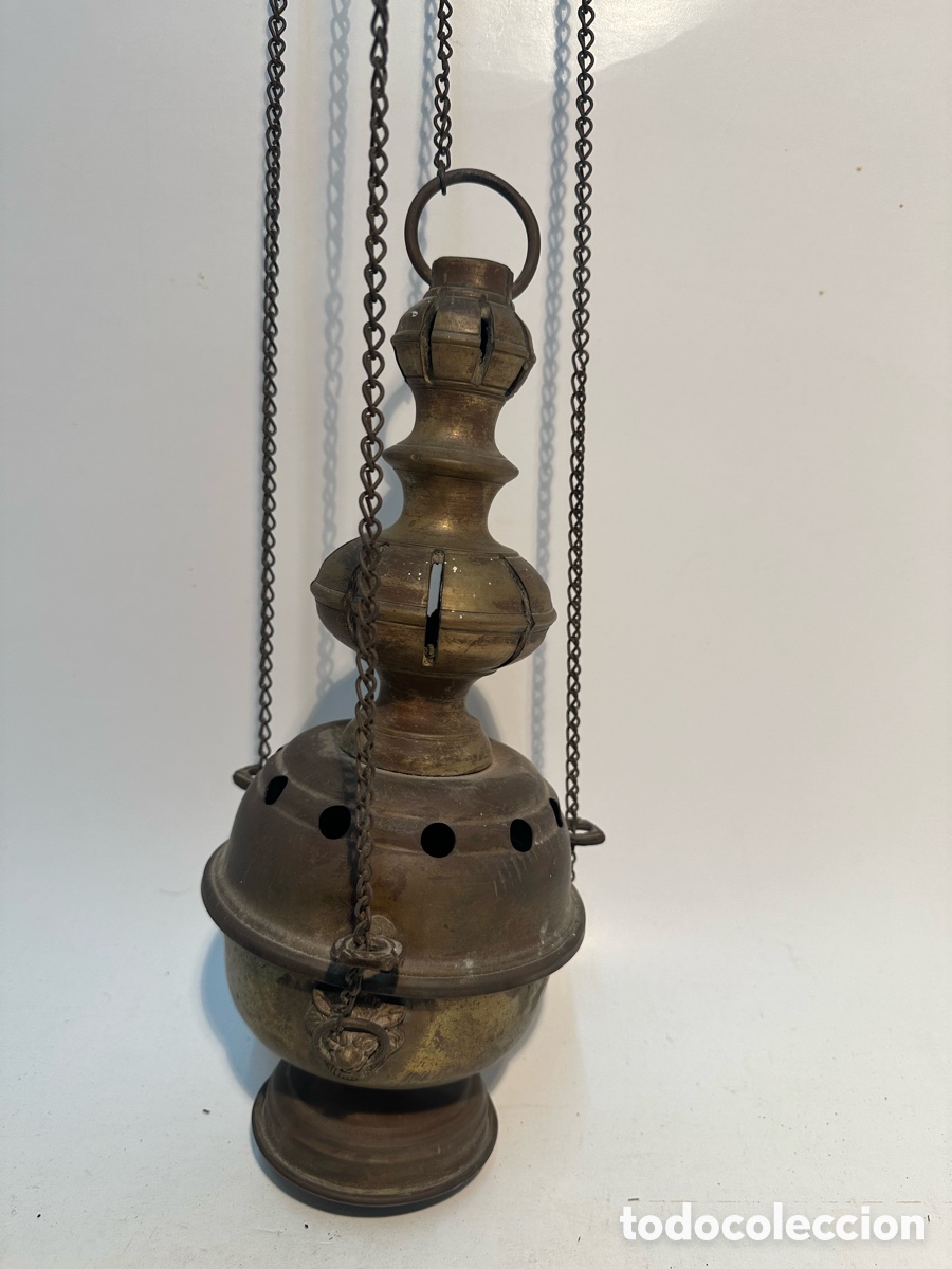 Antig&uuml;edades: BOTAFUMEIRO O INCENSARIO LITURGICO ANTIGUO DE BRONCE Y LATON. 94CM.