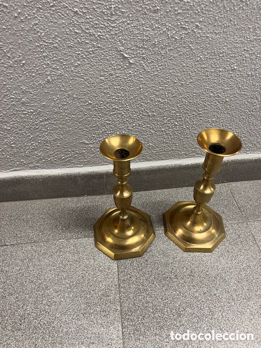 Antig&uuml;edades: Lote de 12 candelabros de bronce s XIX - Foto 7