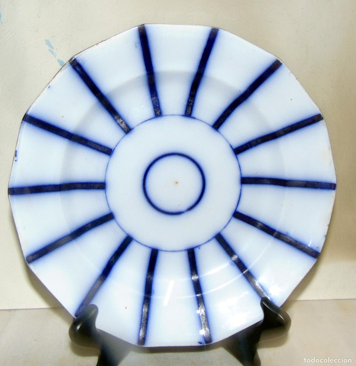Antig&uuml;edades: PLATO PICKMAN RAYAS AZULES MEDIADOS DEL SIGLO XIX , 24 CM