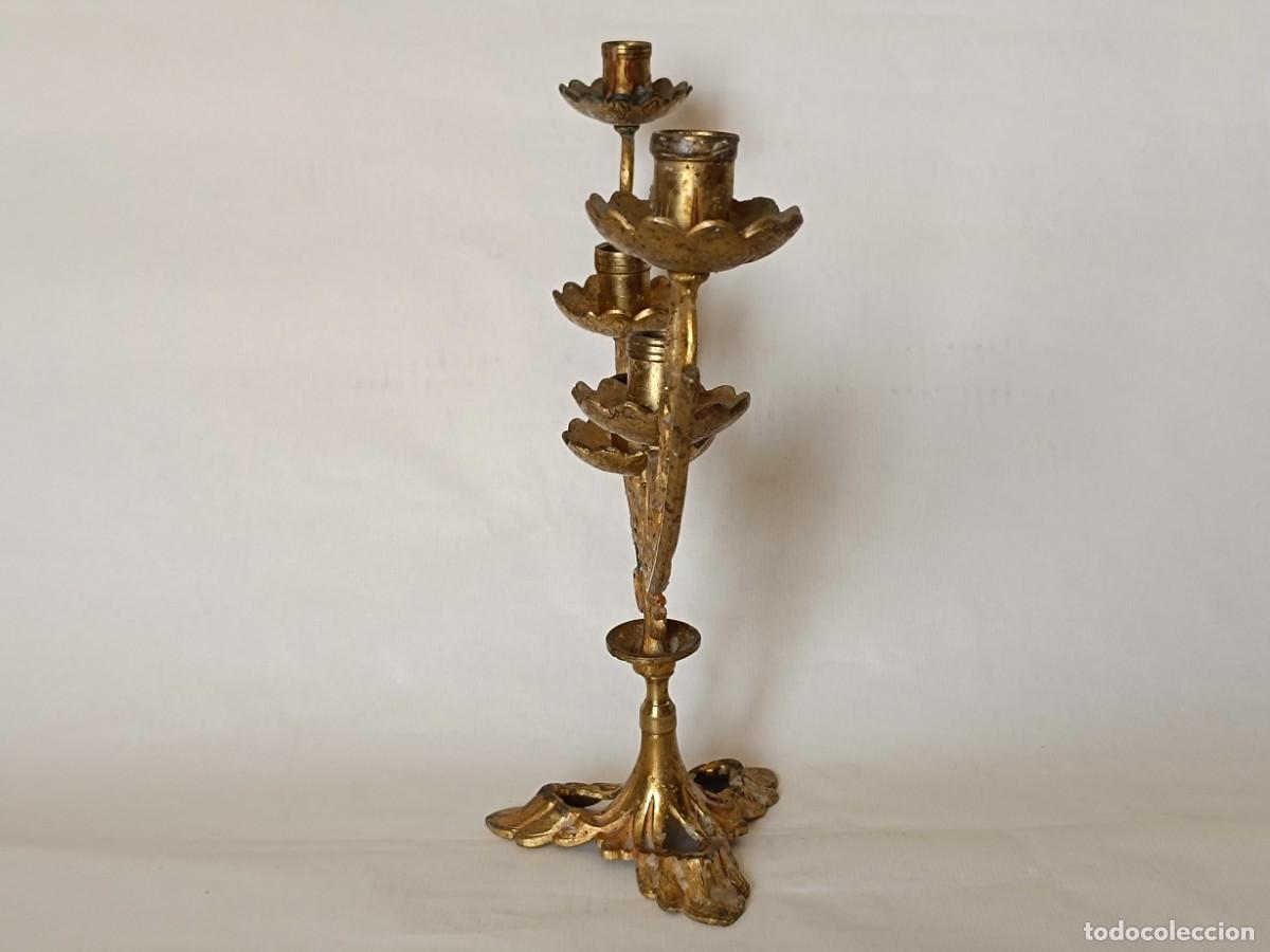 Antig&uuml;edades: Candelabro de altar antiguo de 5 luces - Foto 2