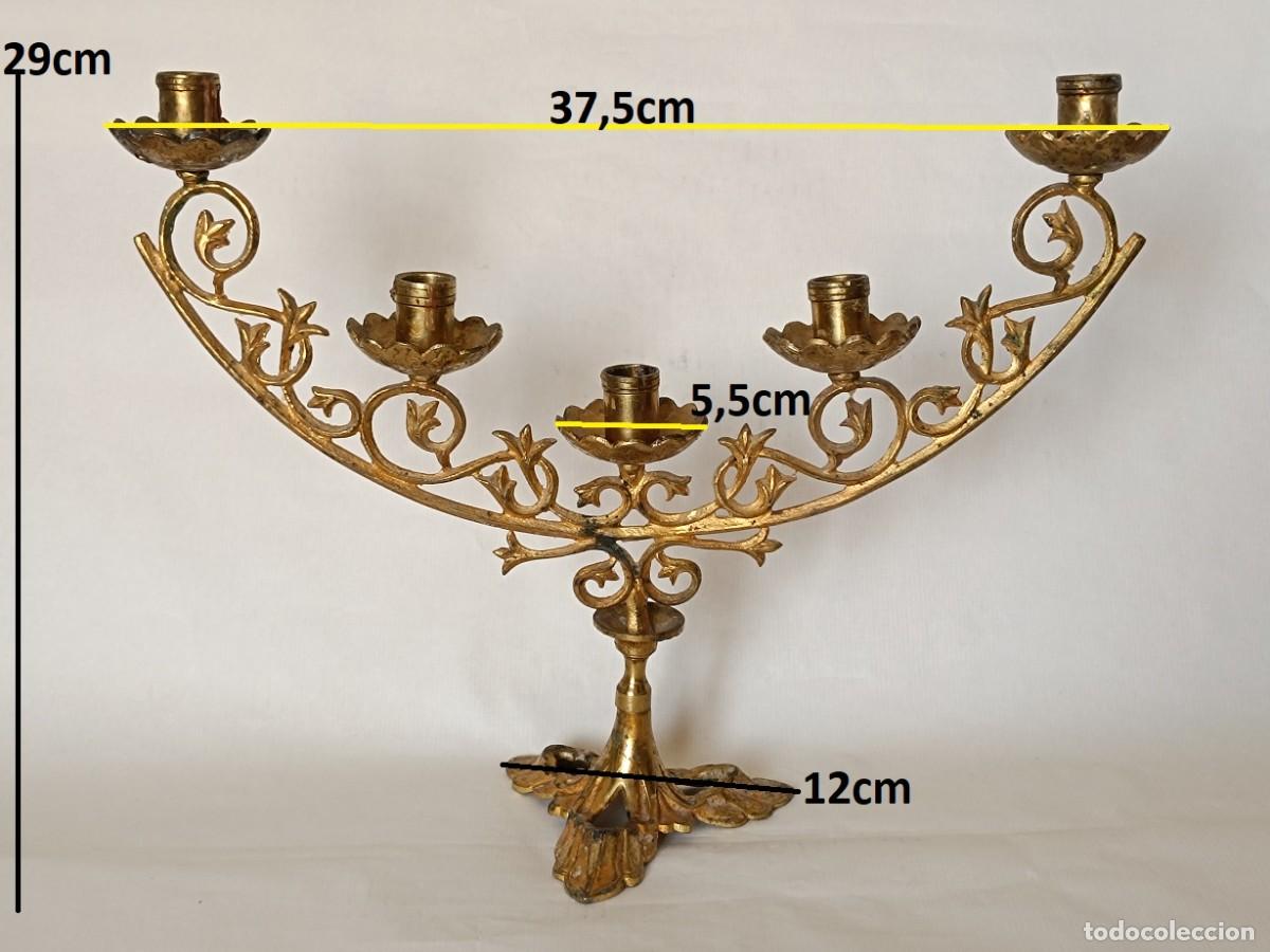 Antig&uuml;edades: Candelabro de altar antiguo de 5 luces - Foto 6