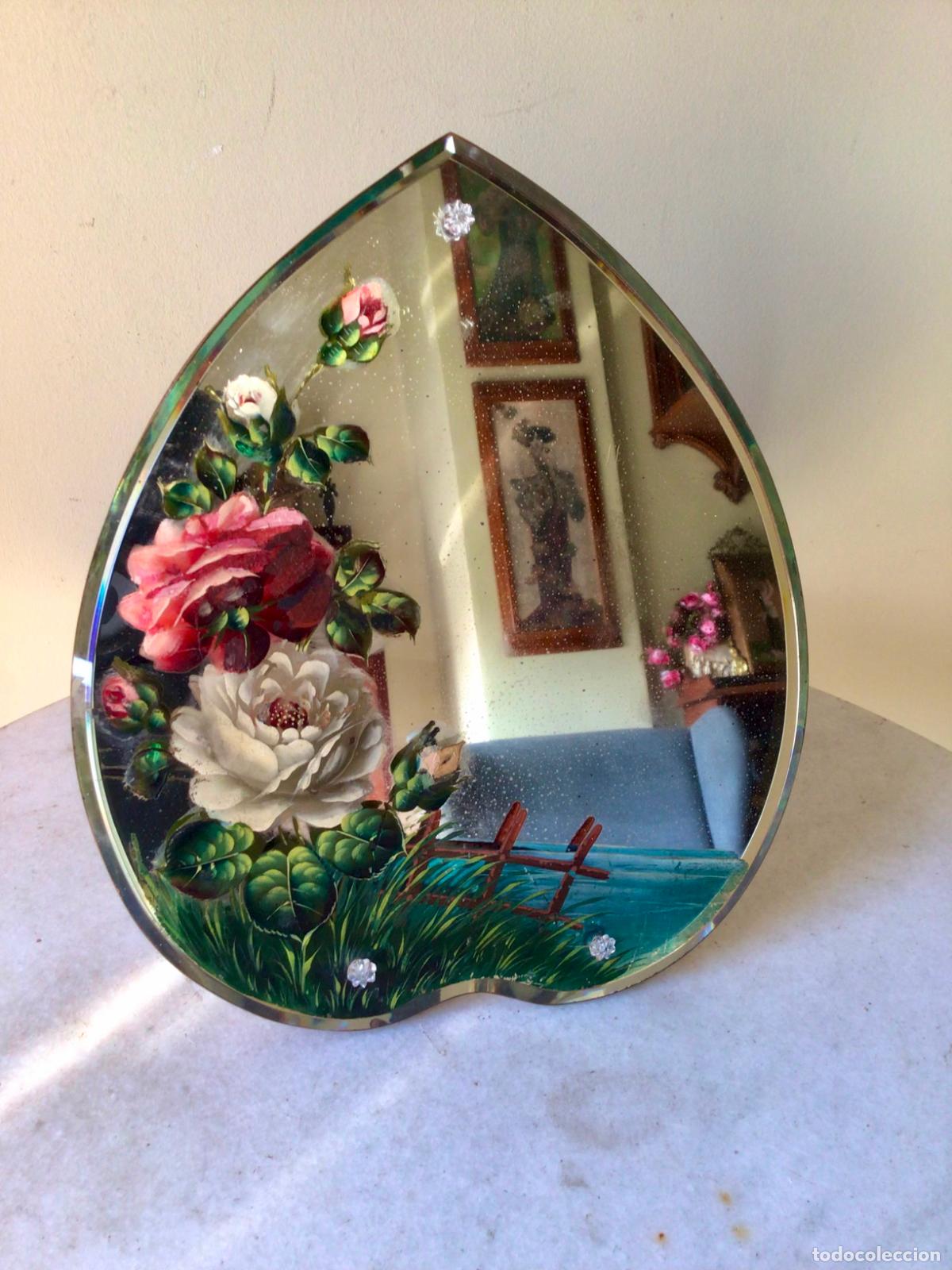 Antig&uuml;edades: ANTIGUO ESPEJO ITALIANO DE TOCADOR , PINTADO A MANO CON FLORES -
