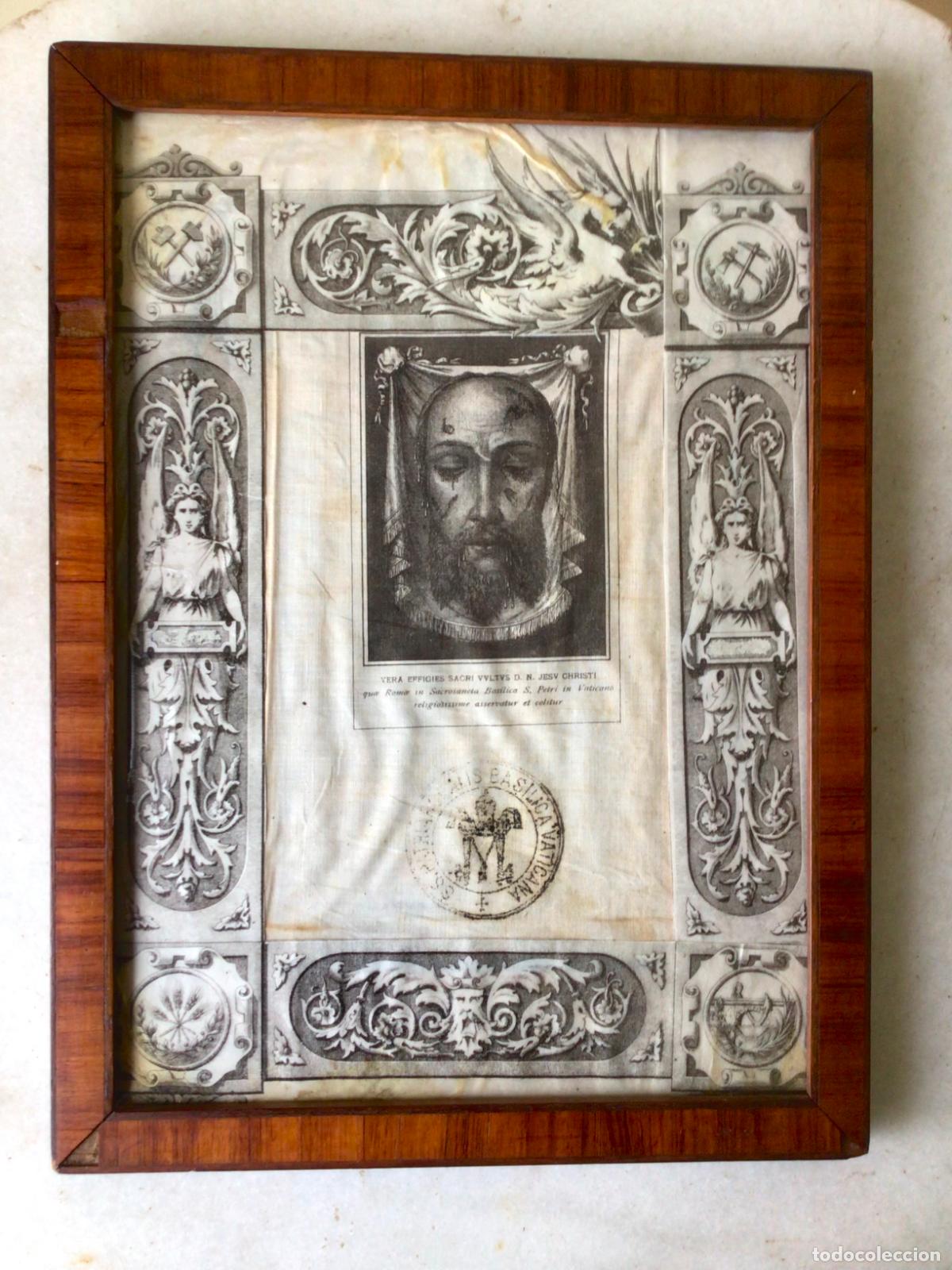 Antig&uuml;edades: ANTIGUO E IMPRESIONANTE RELICARIO ,EFIGIE SACRA -SELLO PAPAL TELA ORIGINAL 1900