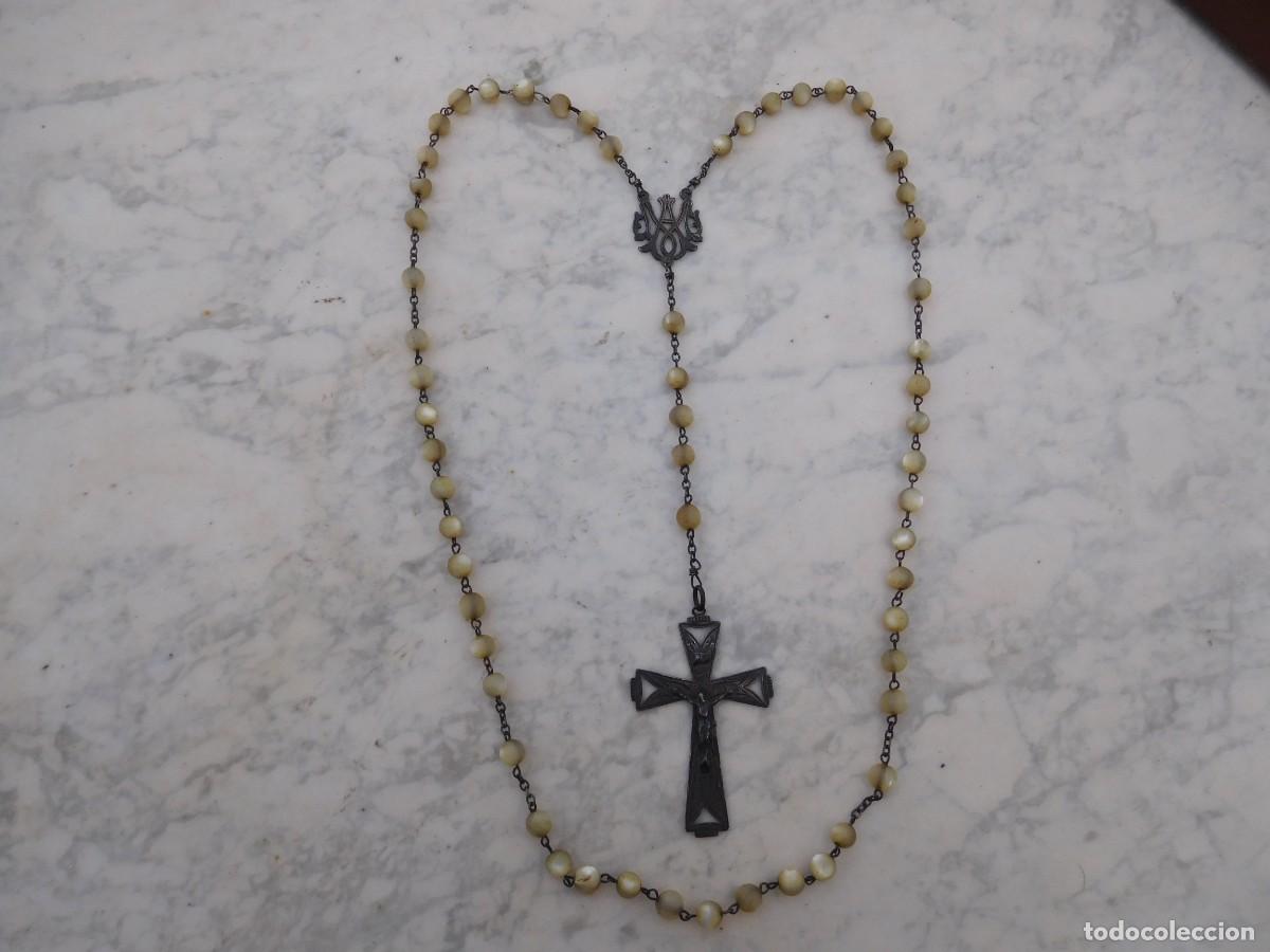 Antig&uuml;edades: Rosario antiguo de plata y cuentas de n&aacute;car