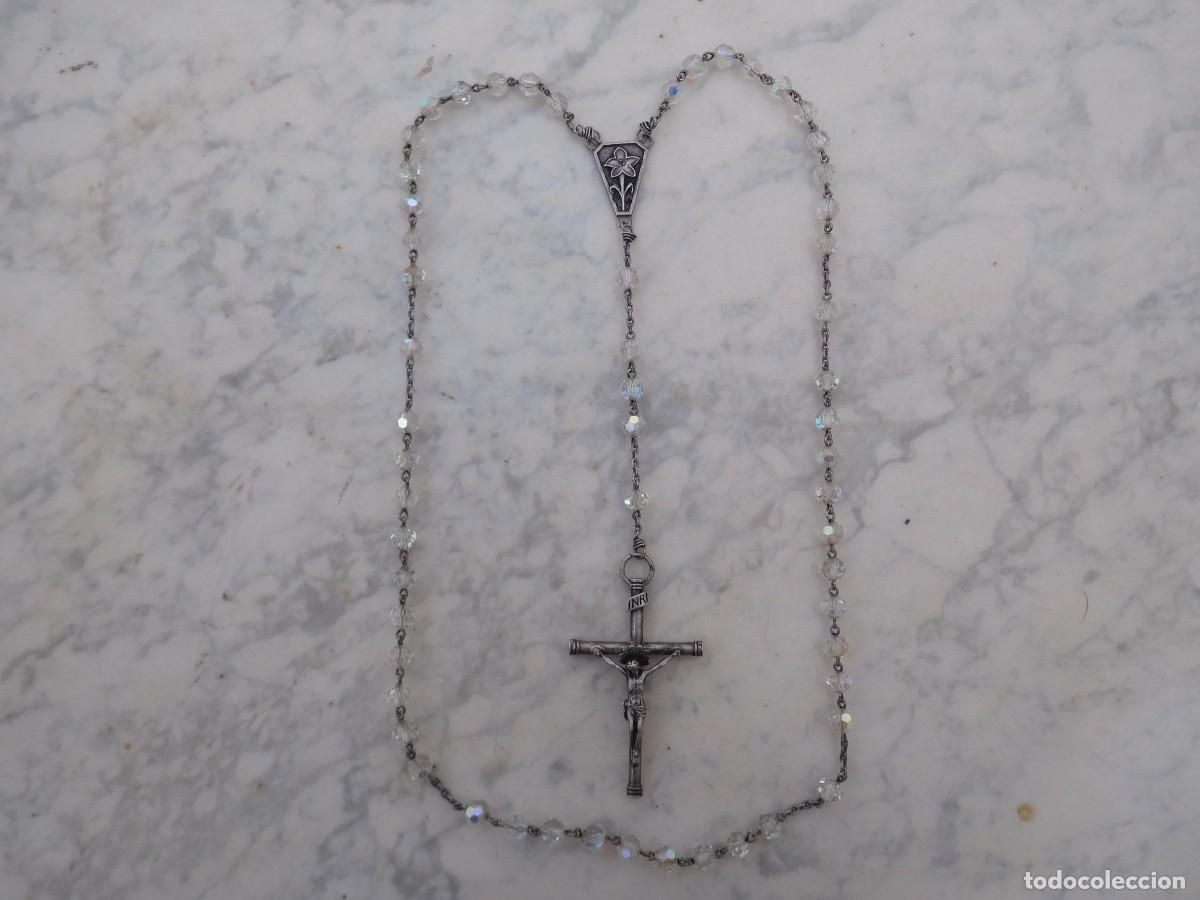 Antig&uuml;edades: Rosario antiguo de plata y cuentas de cristal