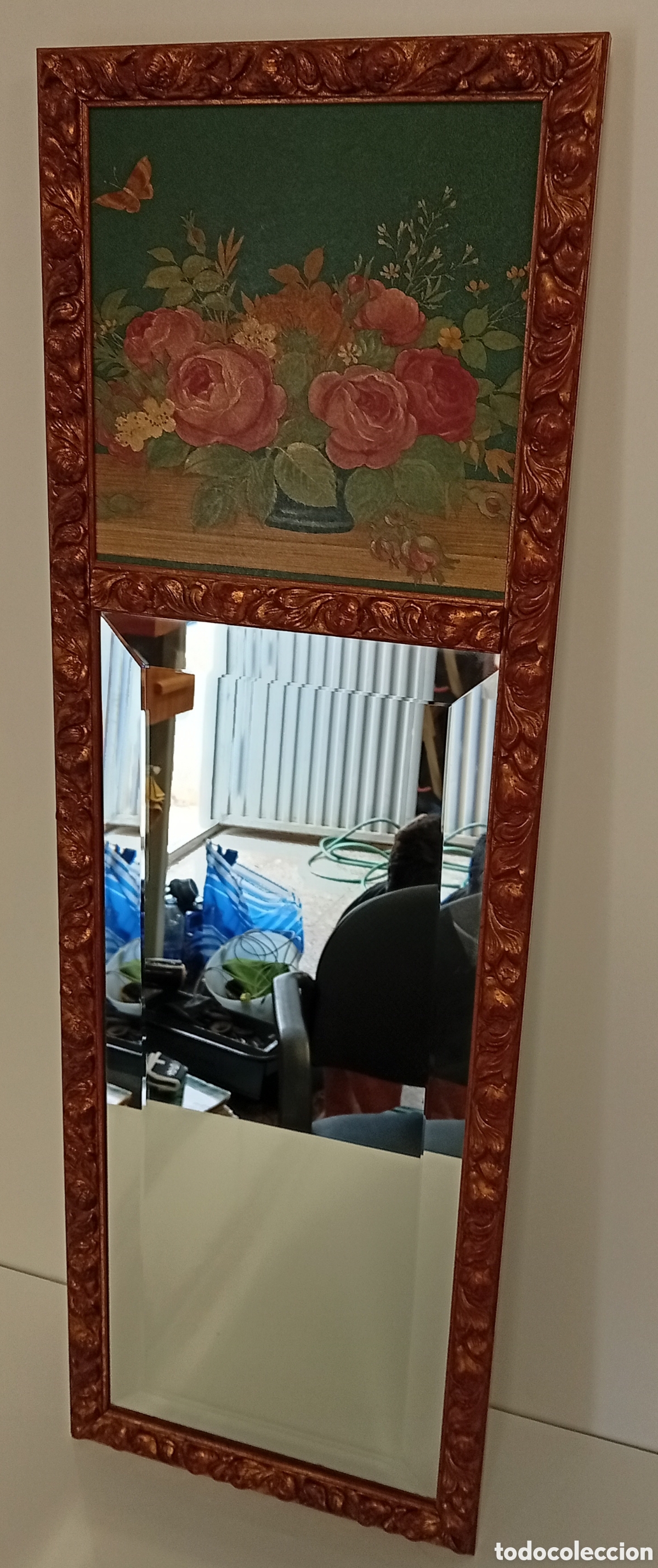 Antig&uuml;edades: .ESPEJO CON MARCO Y PINTURA FLORAL