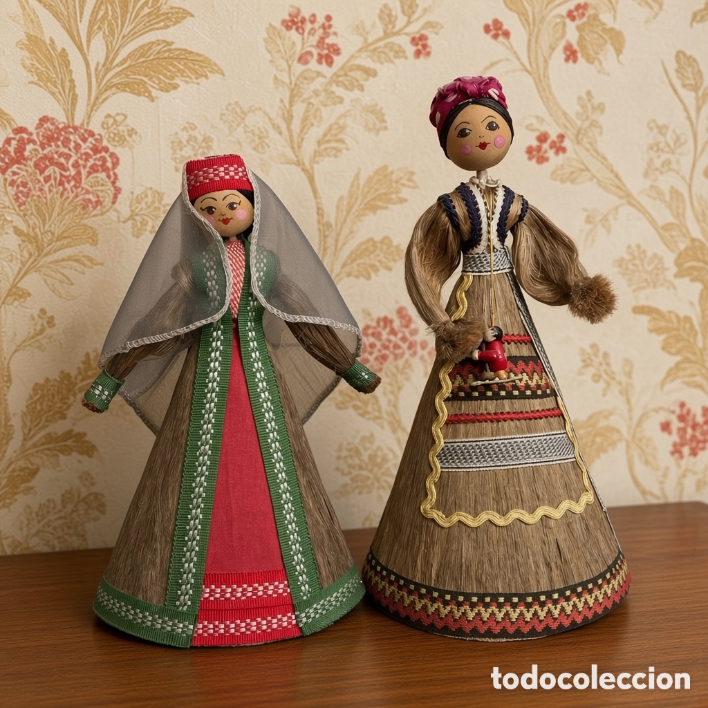Antig&uuml;edades: Pareja de mu&ntilde;ecas artesanales ucranianas vintage (tradicionales)