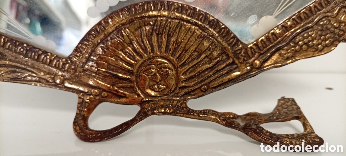 Antig&uuml;edades: .ESPEJO ABANICO DE BRONCE DORADO - Foto 2