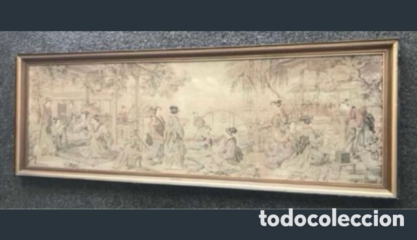 Antig&uuml;edades: Tapiz con escenas en el Jard&iacute;n y personas Asi&aacute;ticas