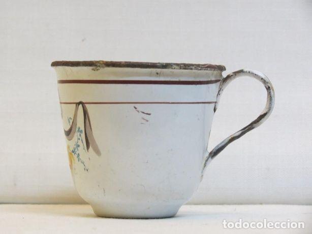 Antig&uuml;edades: Ch&aacute;vena de caf&eacute; em metal com esmalte, decorada com flores S&eacute;culo XIX - Foto 2