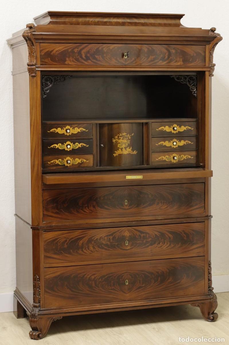Antig&uuml;edades: Secreter Biedermeier en palma de caoba sXIX