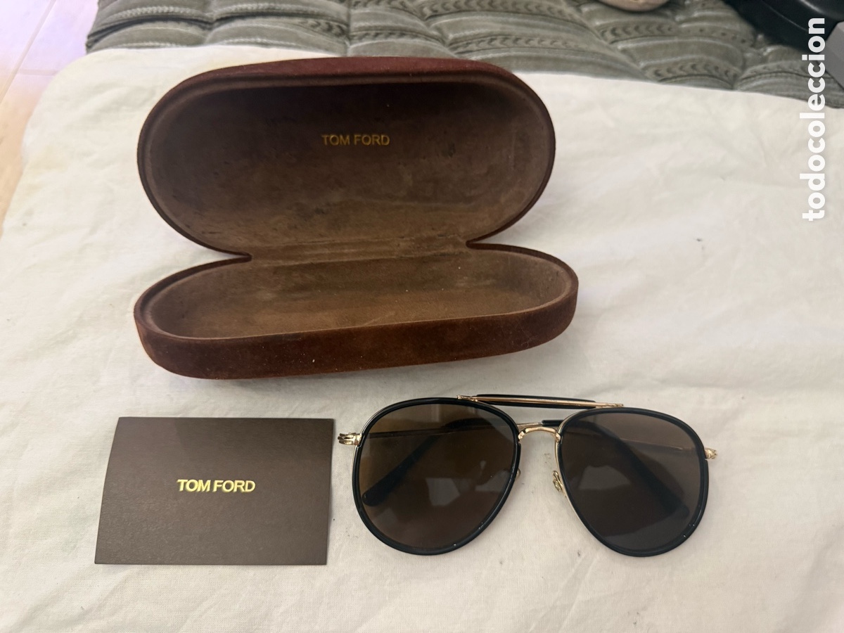 Antig&uuml;edades: Gafas de sol TOM FORD originales estilo aviador &ndash; doradas y negras &ndash; con estuche y tarjeta