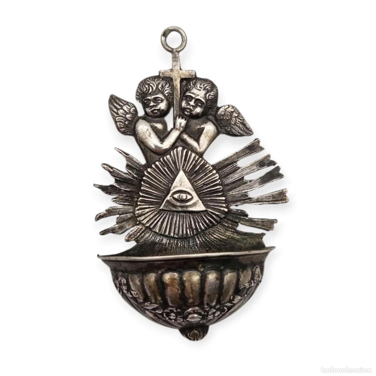 Antig&uuml;edades: Benditera antigua Ojo de la Providencia de Simon Rosenau en plata 800, Alemania ca. 1890-1910