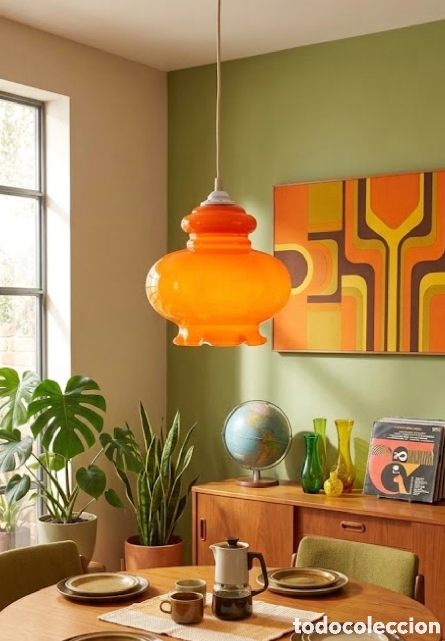 Antig&uuml;edades: L&aacute;mpara de techo vintage naranja estilo a&ntilde;os 70 / Pop Art