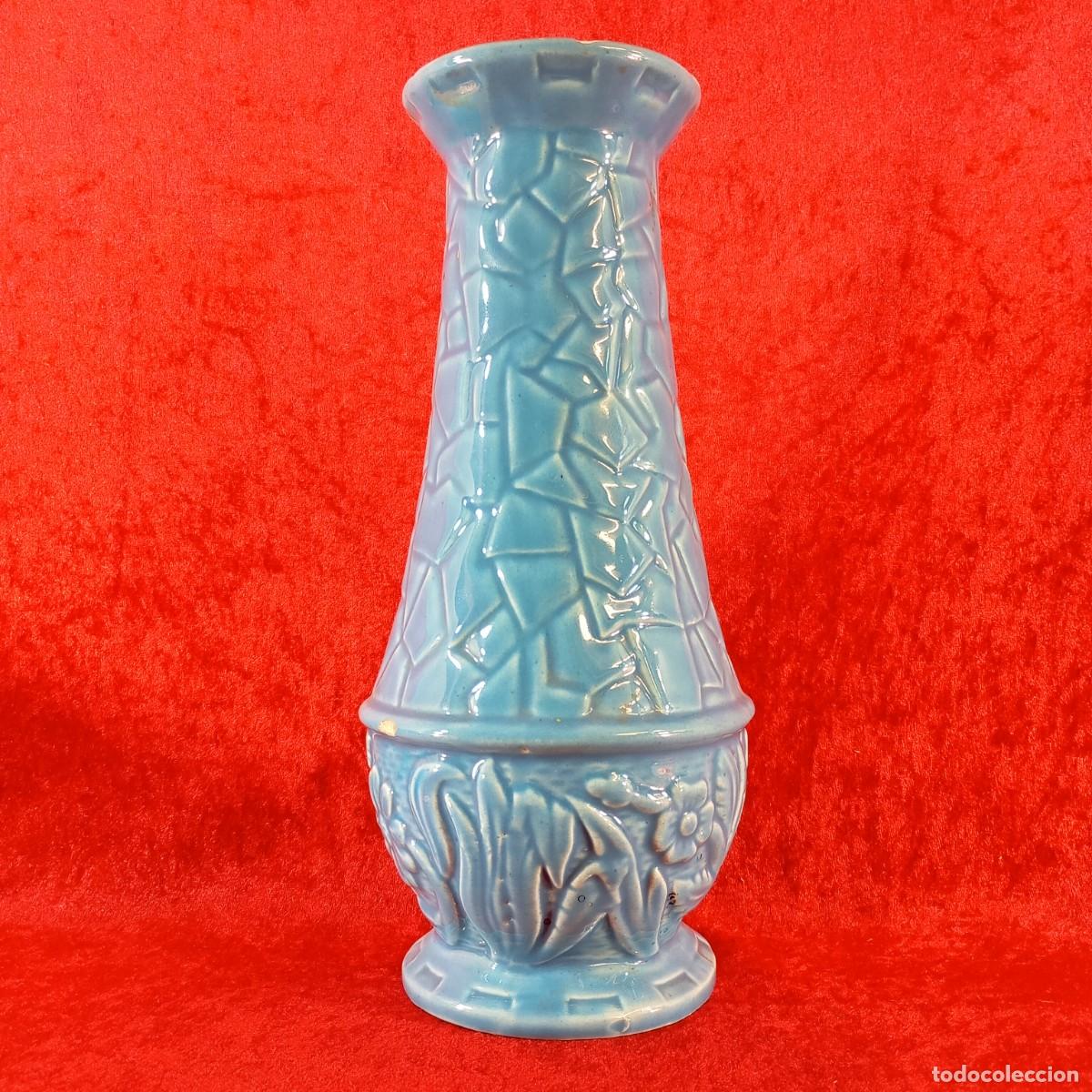 Antig&uuml;edades: PRECIOSO JARRON DE CERAMICA VIDRIADA AZUL TURQUESA - 31,5 CM - VER FOTOS ESTADO