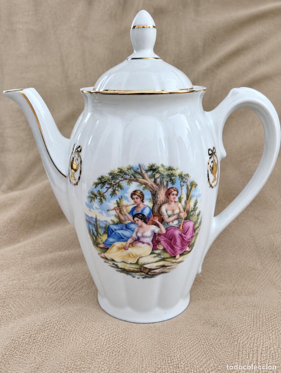 Antiguidades: Cafetera vintage porcelana Santa Clara Vigo &ndash; Manuel &Aacute;lvarez e Hijos &ndash; escena galante a&ntilde;os 60