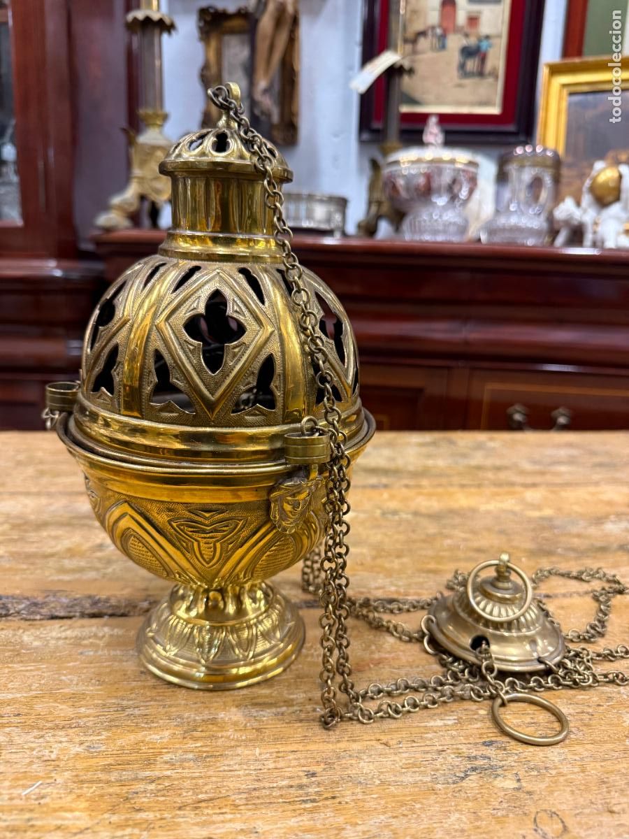 Antig&uuml;edades: ANTIGUO INCENSARIO DE ORFEBRERIA - MEDIDA TOTAL 110 CM - SEMANA SANTA - RELIGIOSO -