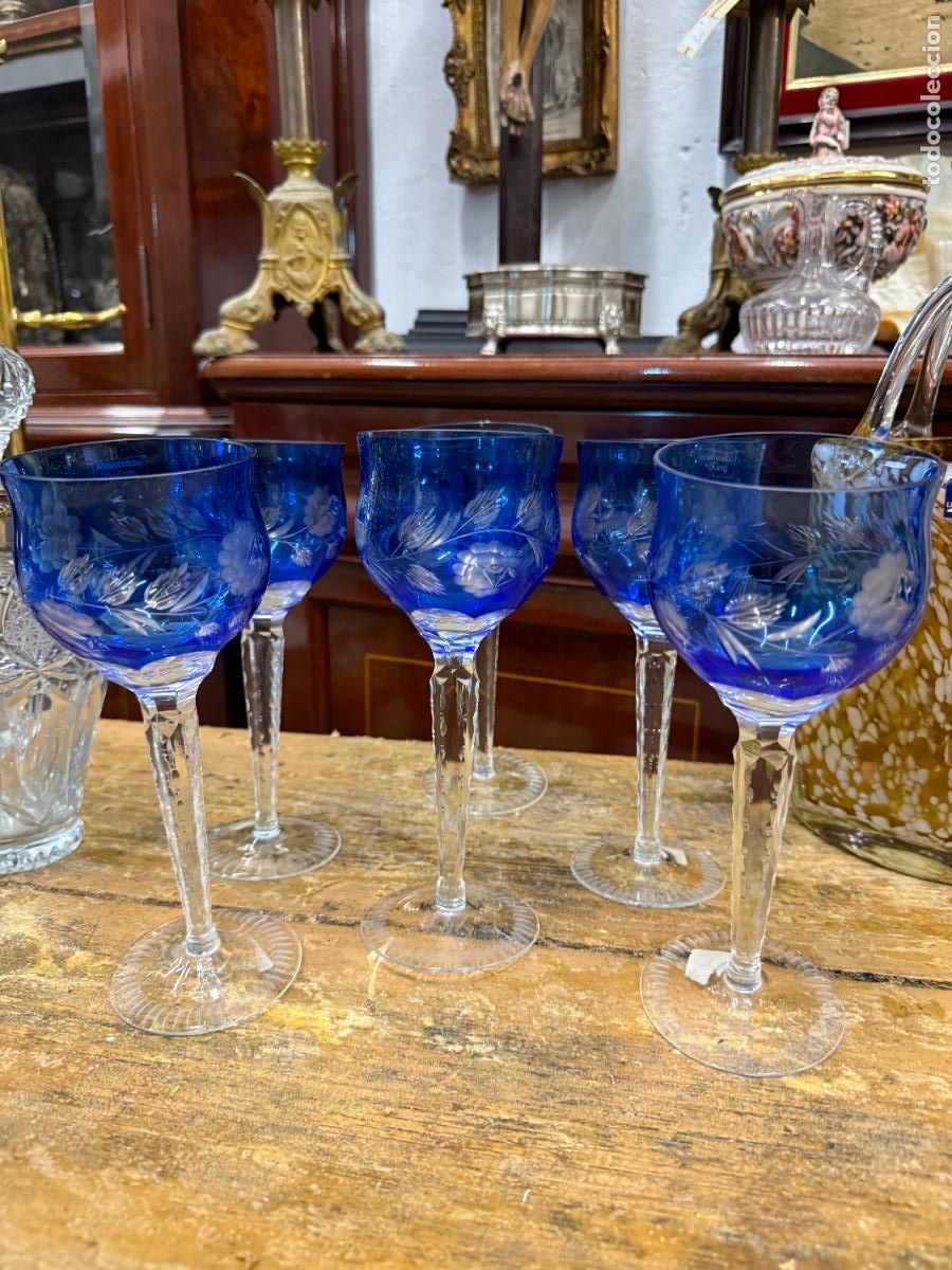 Antig&uuml;edades: ANTIGUO CONJUNTO DE SEIS COPAS CRISTAL POLACO - MEDIDA 21,5 CM