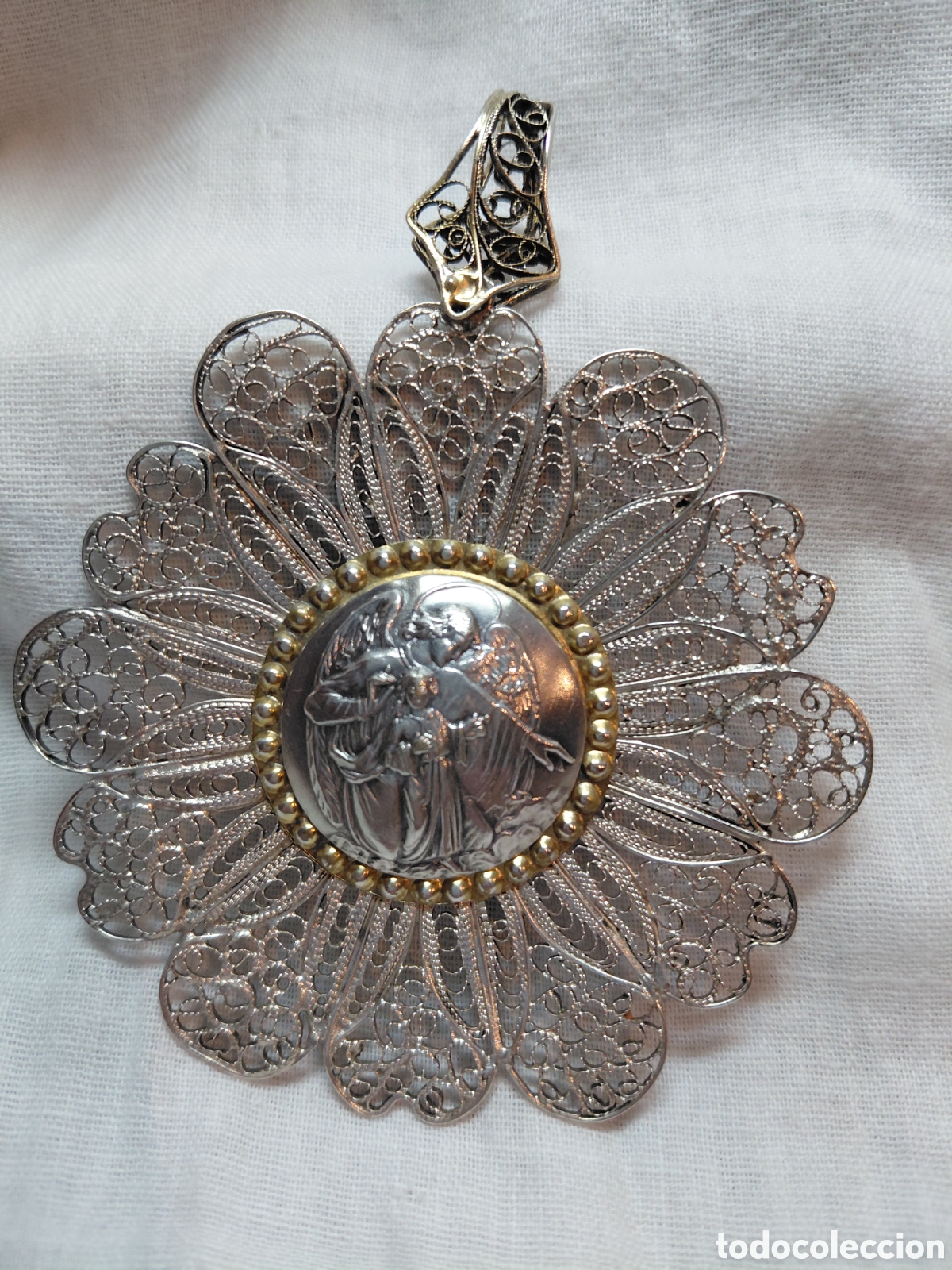 Antig&uuml;edades: ANTIGUA MEDALLA DE FILIGRANA PARA CUNA DEL ANGEL DE LA GUARDA