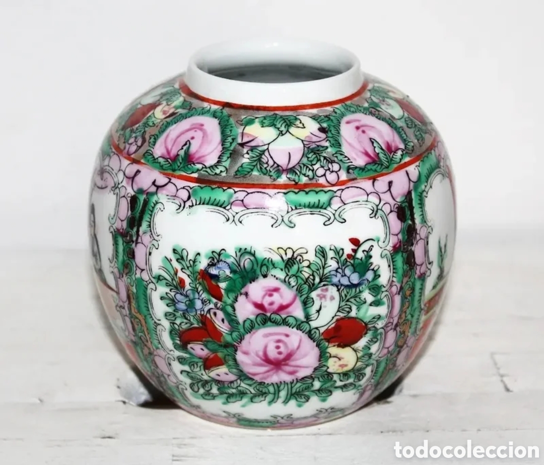 Antig&uuml;edades: Jarr&oacute;n redondo porcelana de Macao, a&ntilde;os 70