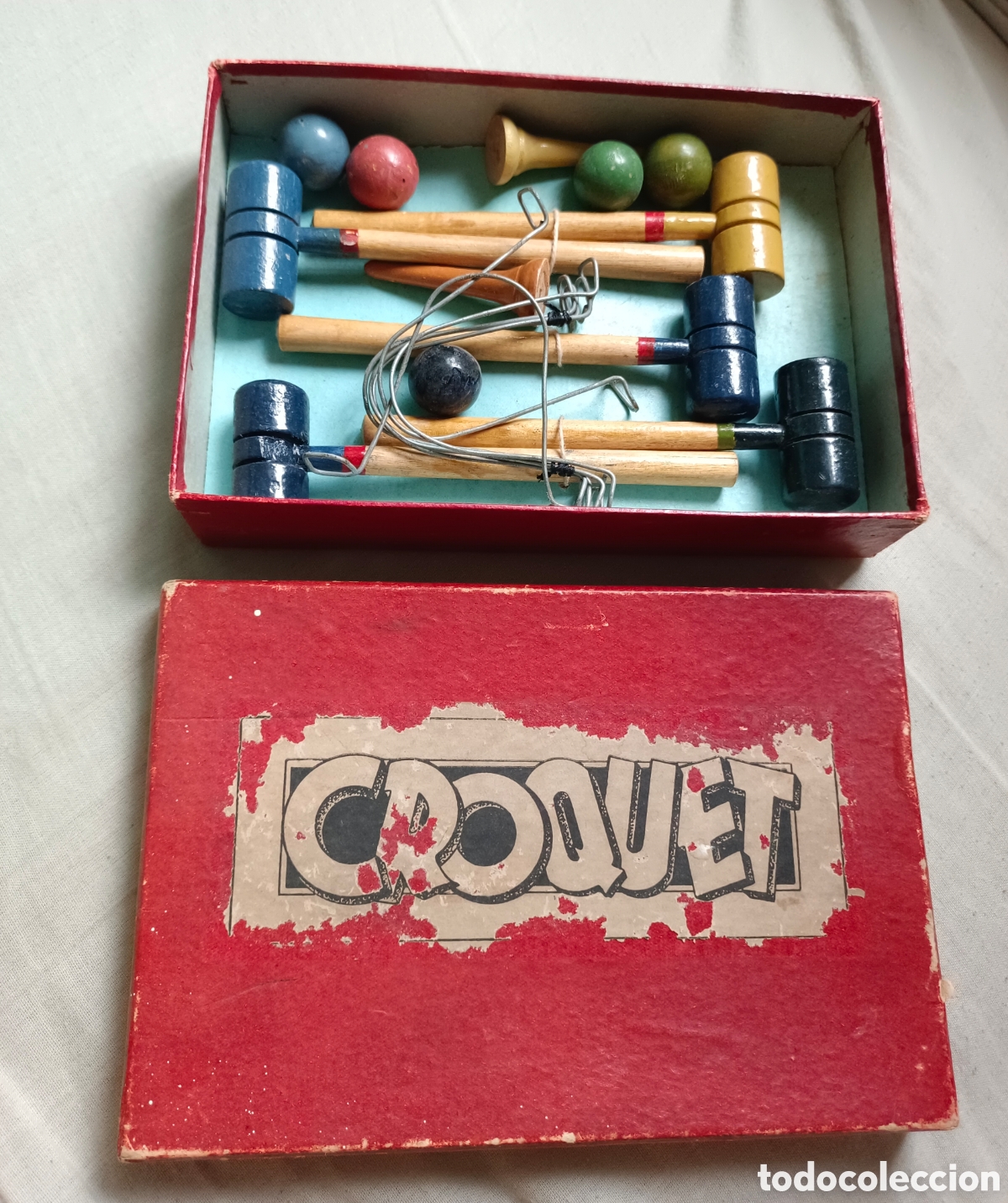 Antig&uuml;edades: Muy antiguo juego croquet de madera nuevo antigua jugueteria