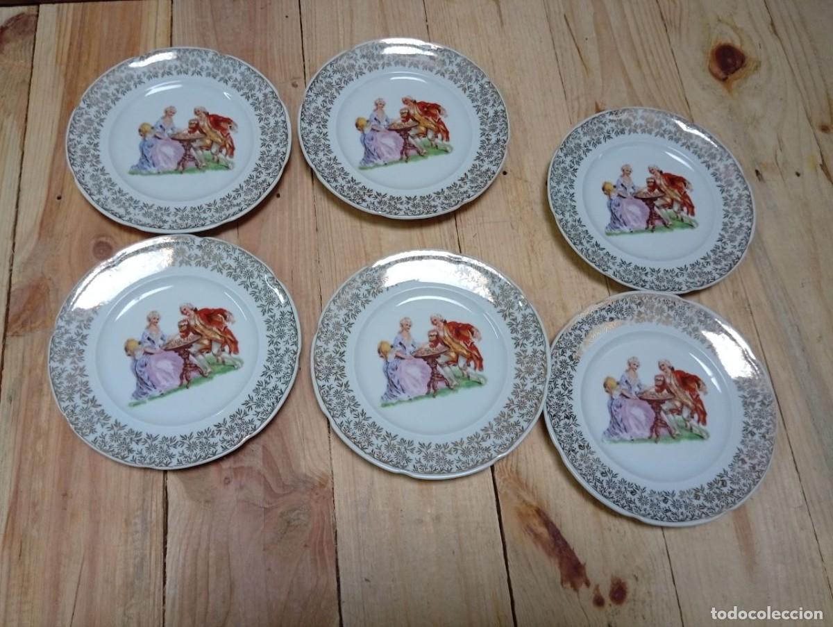 Antig&uuml;edades: platos de pan o caf&eacute; - Porcelana Santa Clara Vigo - Escena Galante - 15 cm