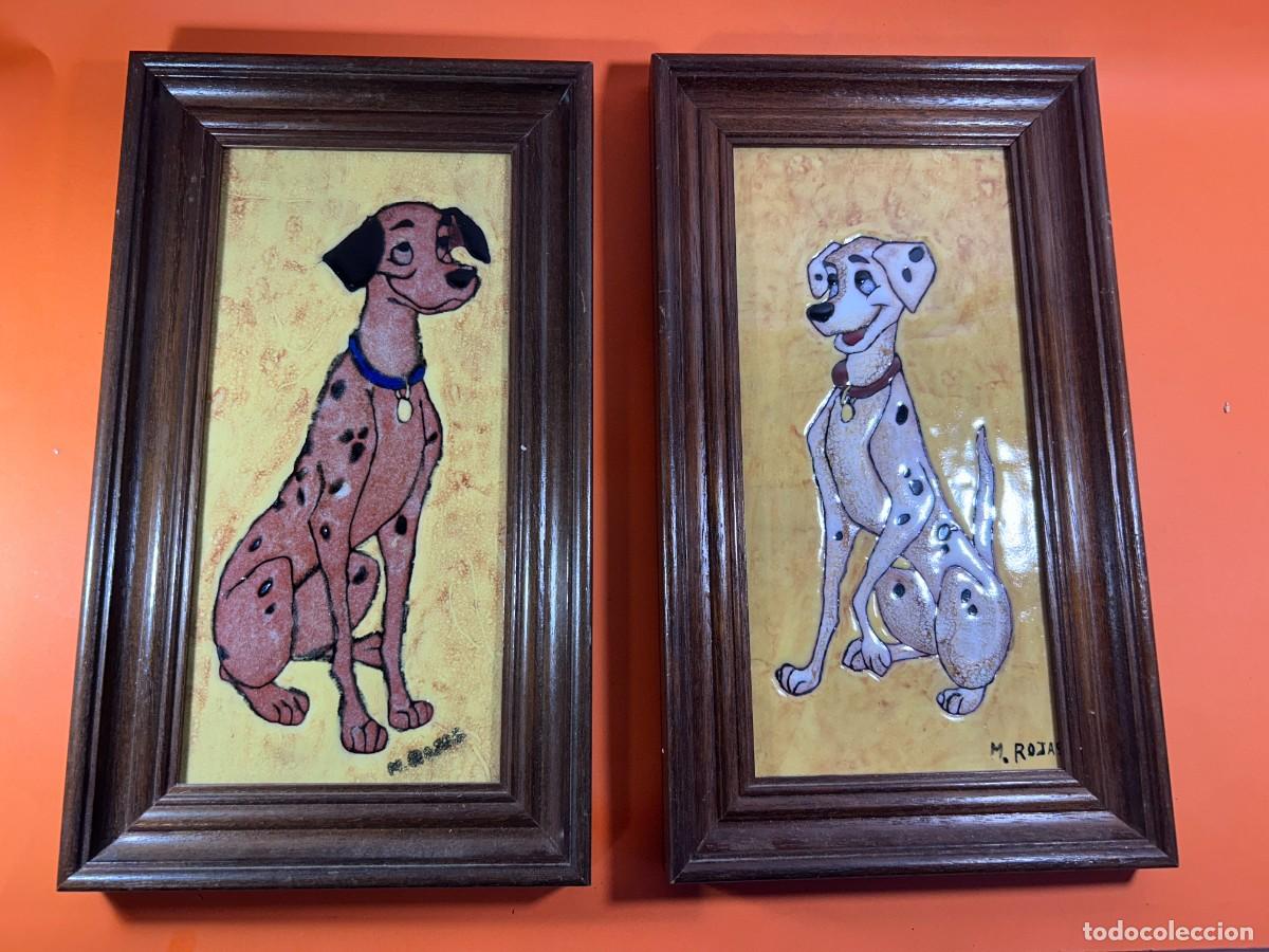 Antig&uuml;edades: CUADROS DE CERAMICA 101 DALMATAS FIRMADO M.ROJAS