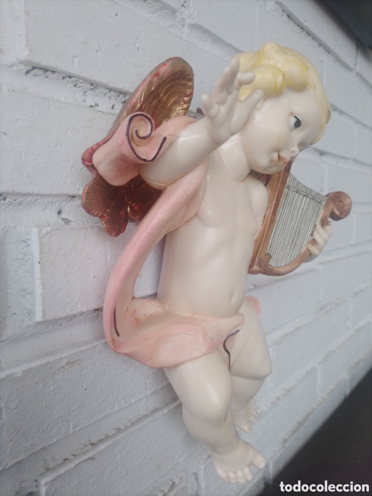 Antig&uuml;edades: Escultura Querub&iacute;n tocando Arpa. - Foto 2