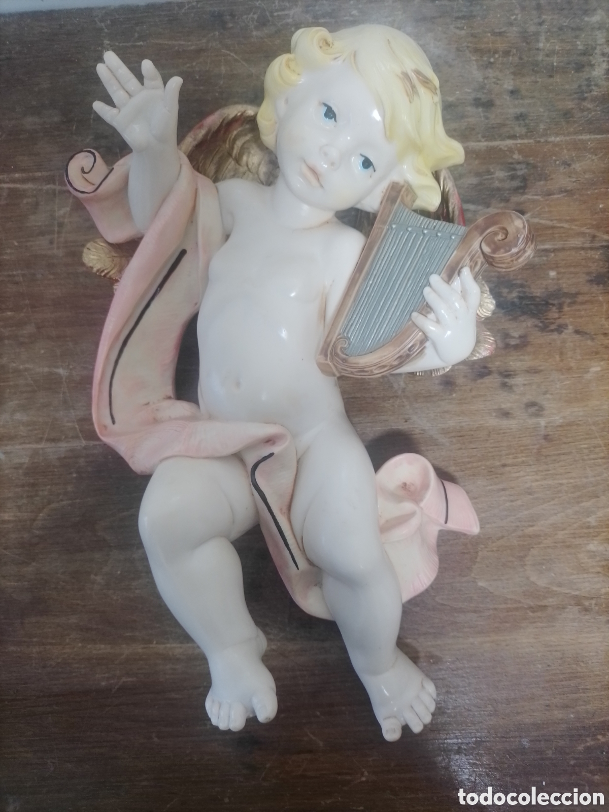 Antig&uuml;edades: Escultura Querub&iacute;n tocando Arpa. - Foto 3