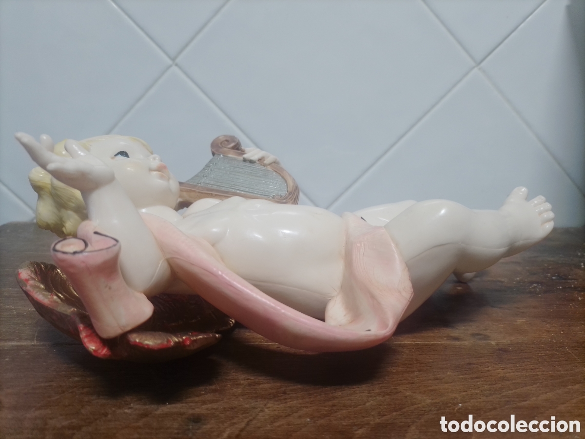 Antig&uuml;edades: Escultura Querub&iacute;n tocando Arpa. - Foto 4