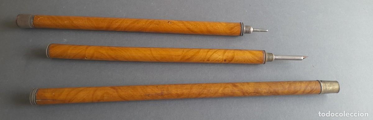 Antig&uuml;edades: antiguo baston desmontable con pluma, lapiz y tintero, 88,5cm aprox, se&ntilde;ales de edad