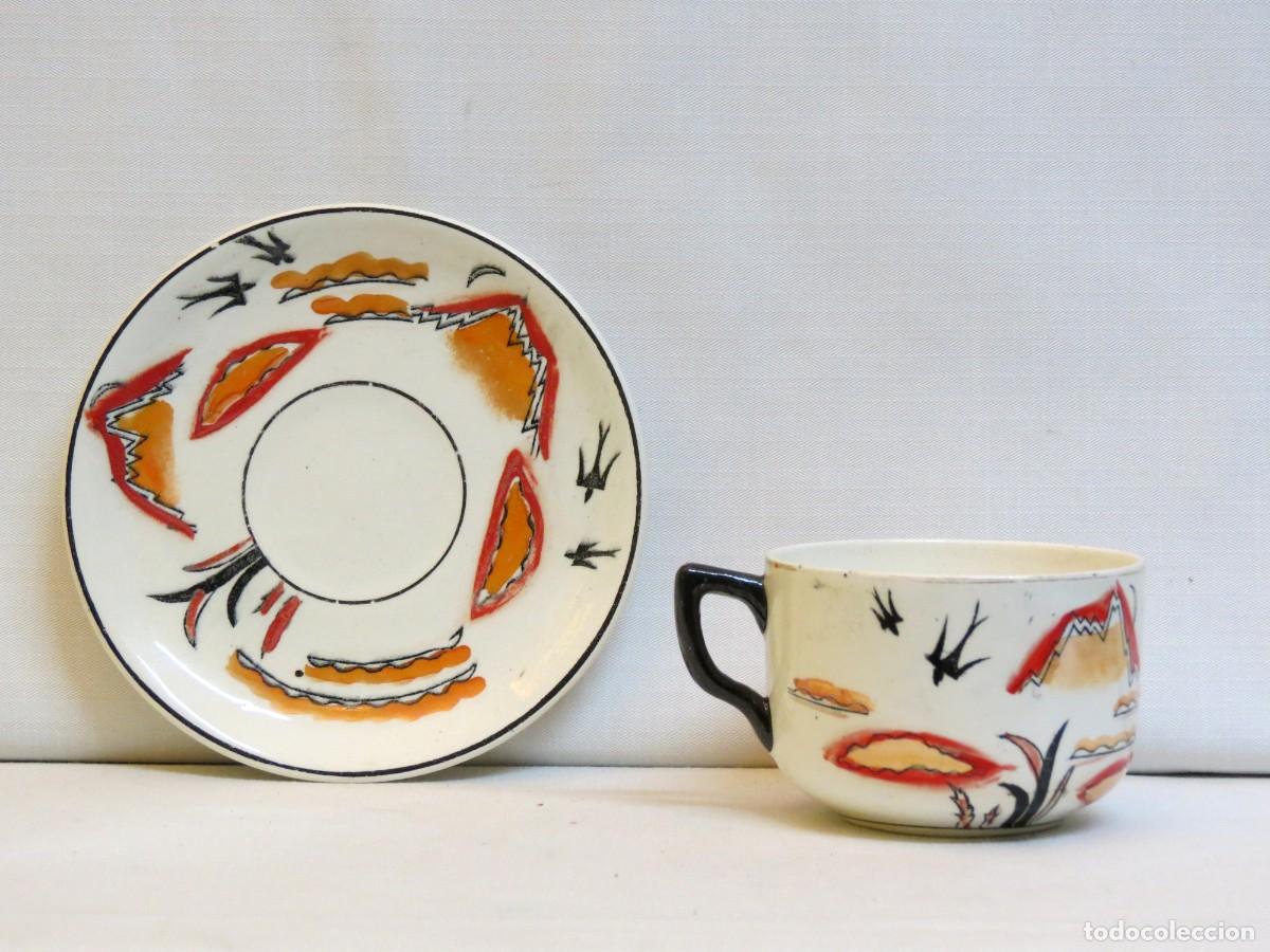 Antig&uuml;edades: Portuguese cup and saucer from the Portuguese factory Massarelos Lusitania; Marked - Massarelos Lus