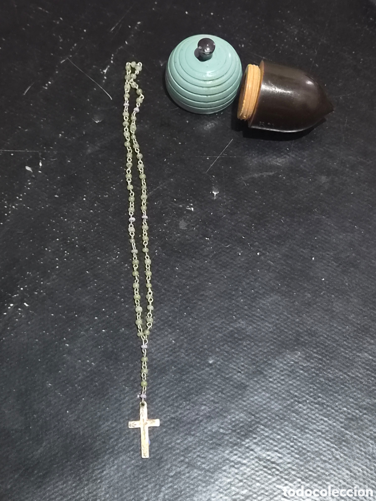 Antig&uuml;edades: BELLOTA DE MADERA CON PEQUE&Ntilde;O ROSARIO 15 CENT&Iacute;METROS