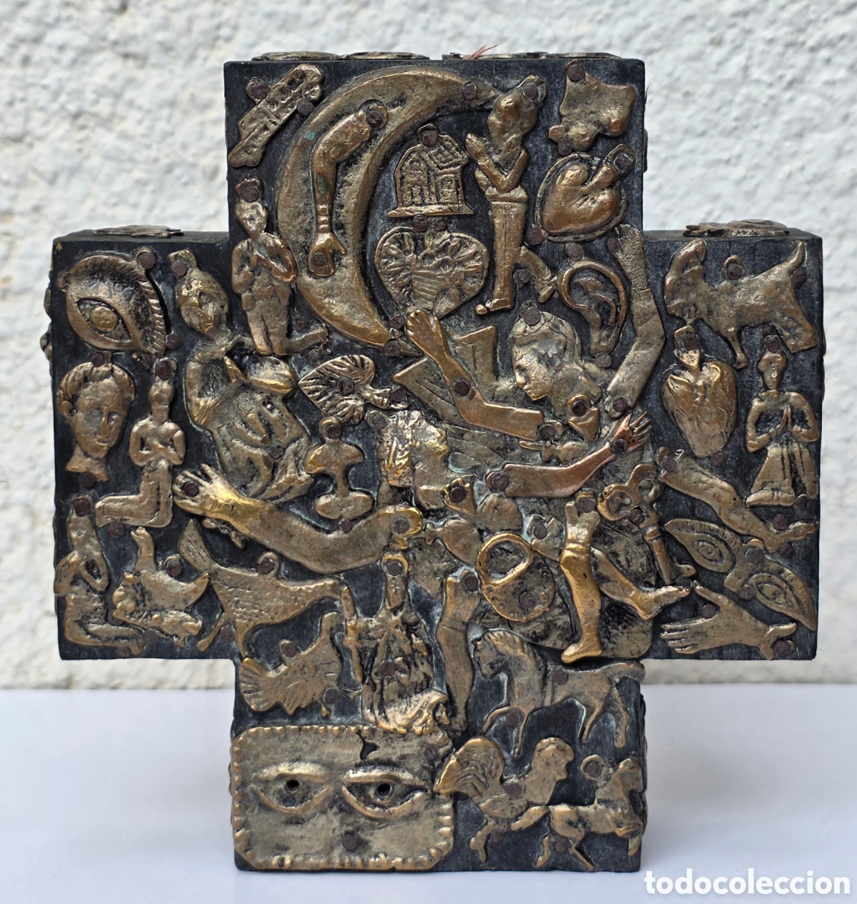 Antig&uuml;edades: Cruz de los Milagros - Estela Ogaz&oacute;n - M&eacute;xico - Madera Hierro Bronce Decoraci&oacute;n Popular Religiosa