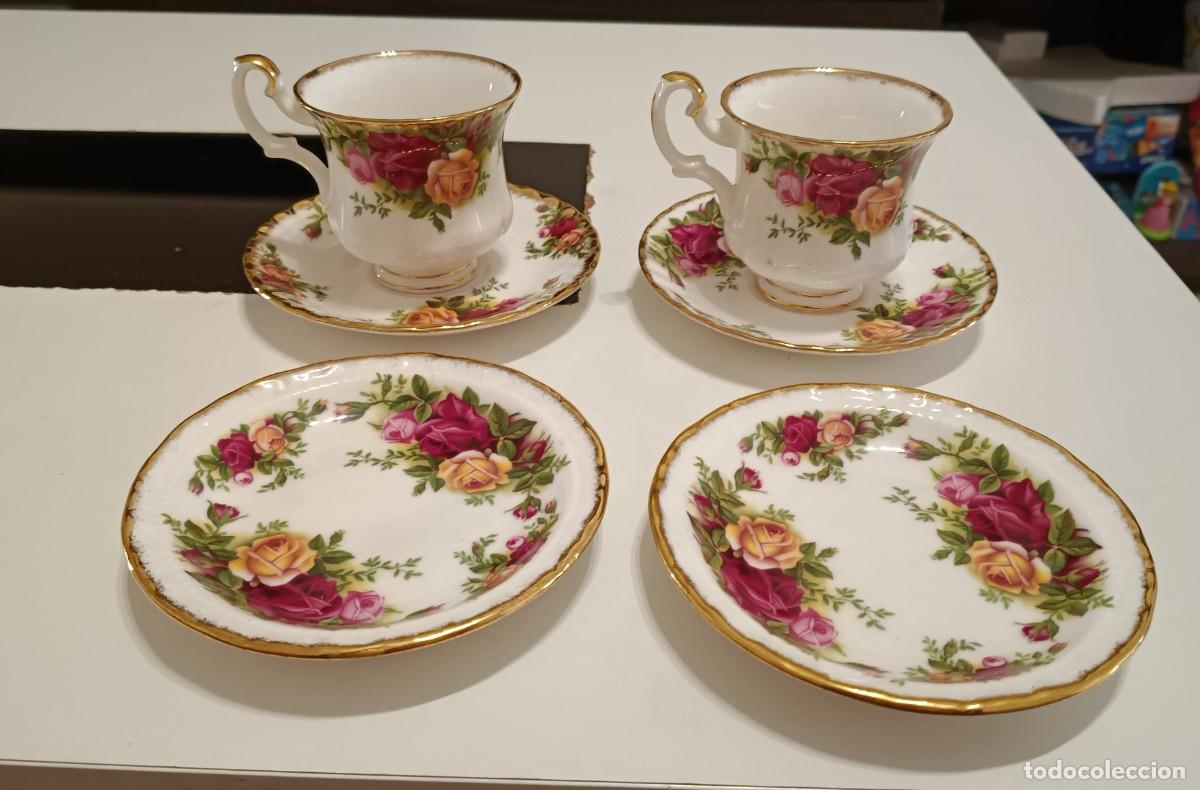 Antig&uuml;edades: PRECIOSO JUEGO DE 2 DUO DE CAF&Eacute;(2 TAZAS+2 PLATILLOS) Y 2 PLATILLOS AUXILIARES DE POSTRES DE PORCELAN