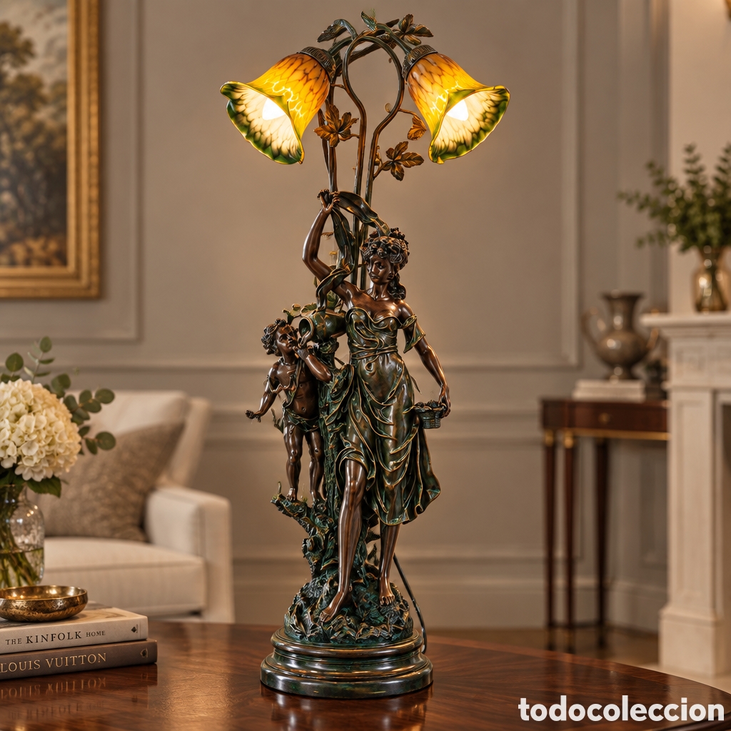 Antig&uuml;edades: ELEGANTE L&Aacute;MPARA, RESINA EFECTO BRONCE ESTILO ART NOUVEAU