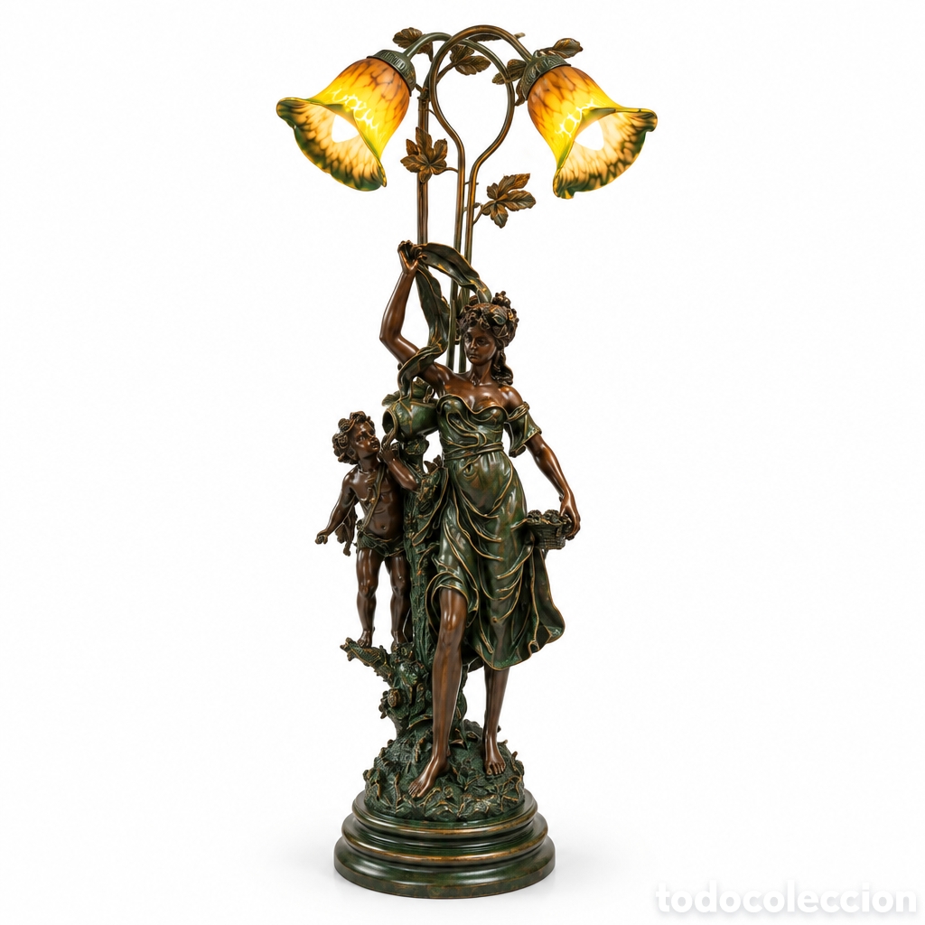 Antig&uuml;edades: ELEGANTE L&Aacute;MPARA, RESINA EFECTO BRONCE ESTILO ART NOUVEAU