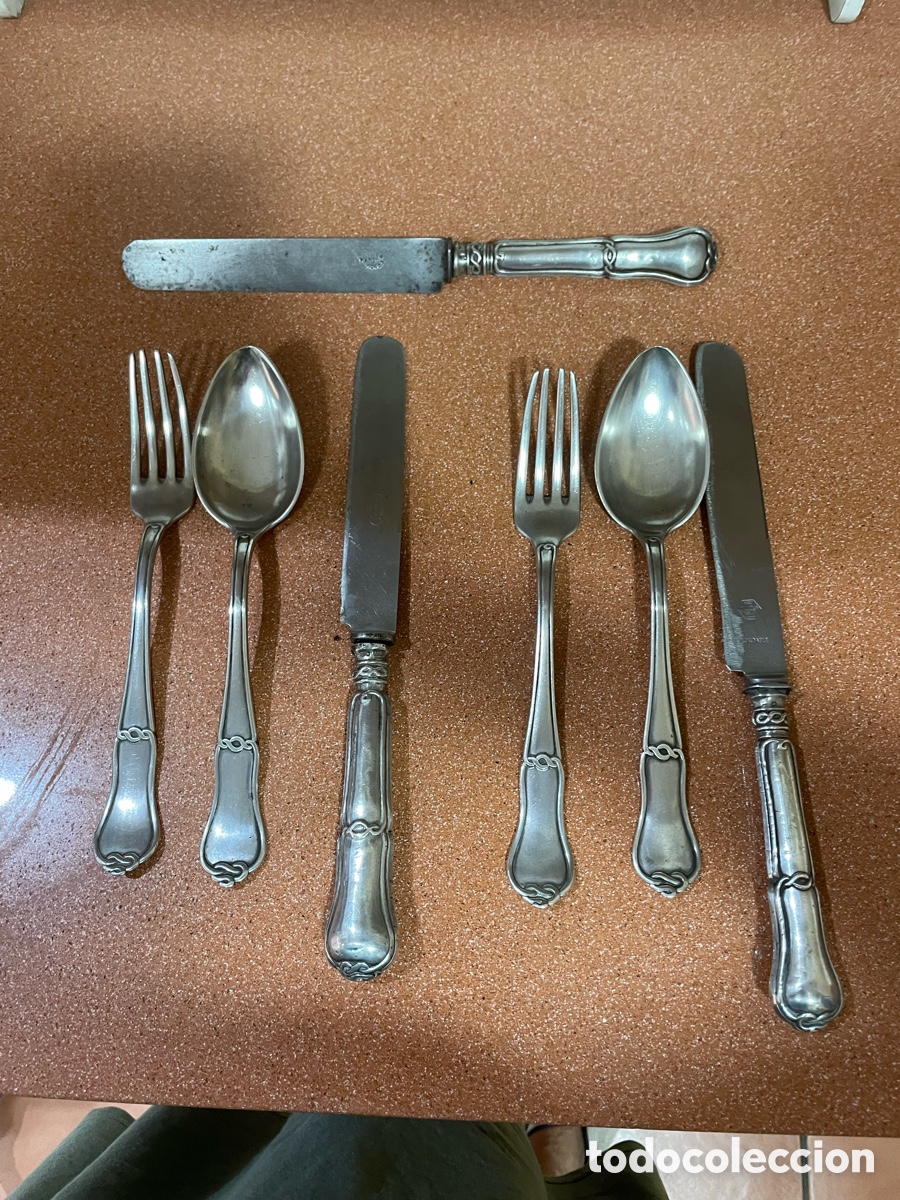 Antig&uuml;edades: Lote de 10 Cubiertos de Mesa en Plata de Ley (915 mil&eacute;simas). Espa&ntilde;a, mediados S. XX