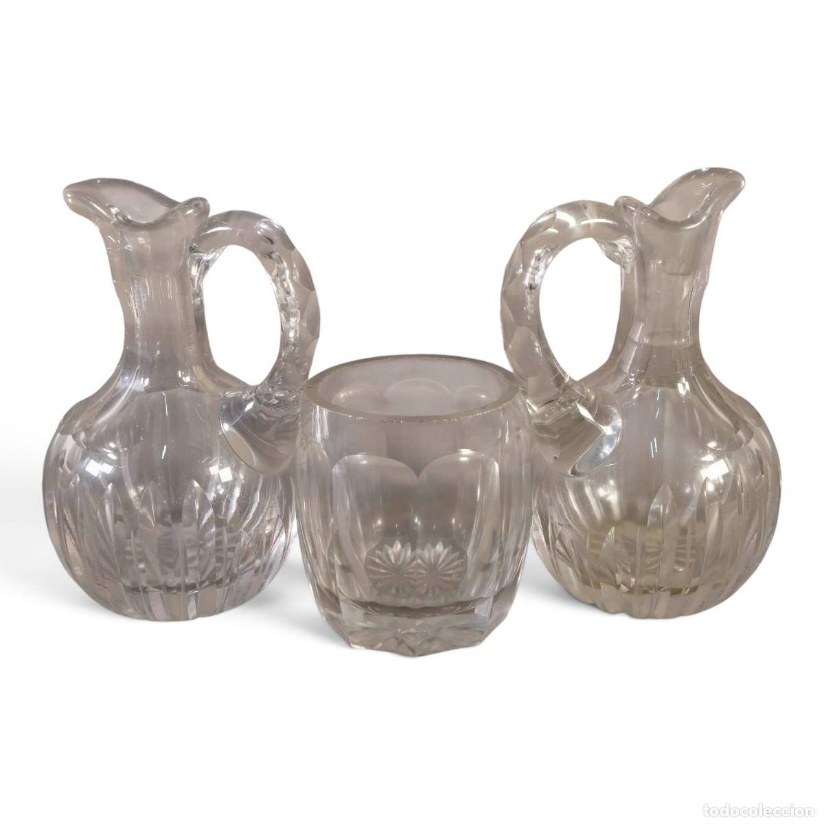 Antig&uuml;edades: Conjunto vinajeras y vaso en cristal. - Foto 6