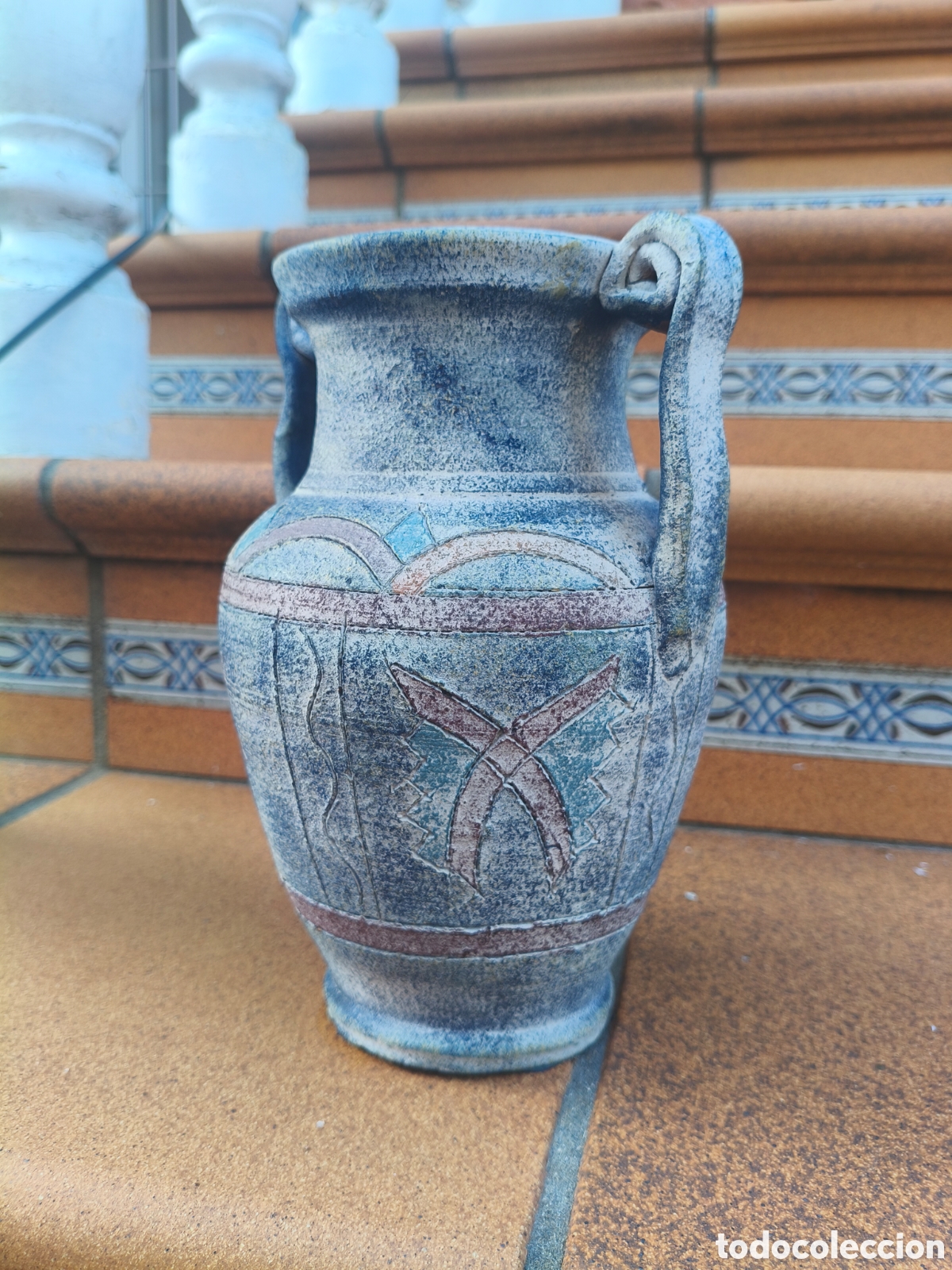 Antig&uuml;edades: Jarr&oacute;n/&Aacute;nfora Cer&aacute;mica Decorativa Azul/Marr&oacute;n