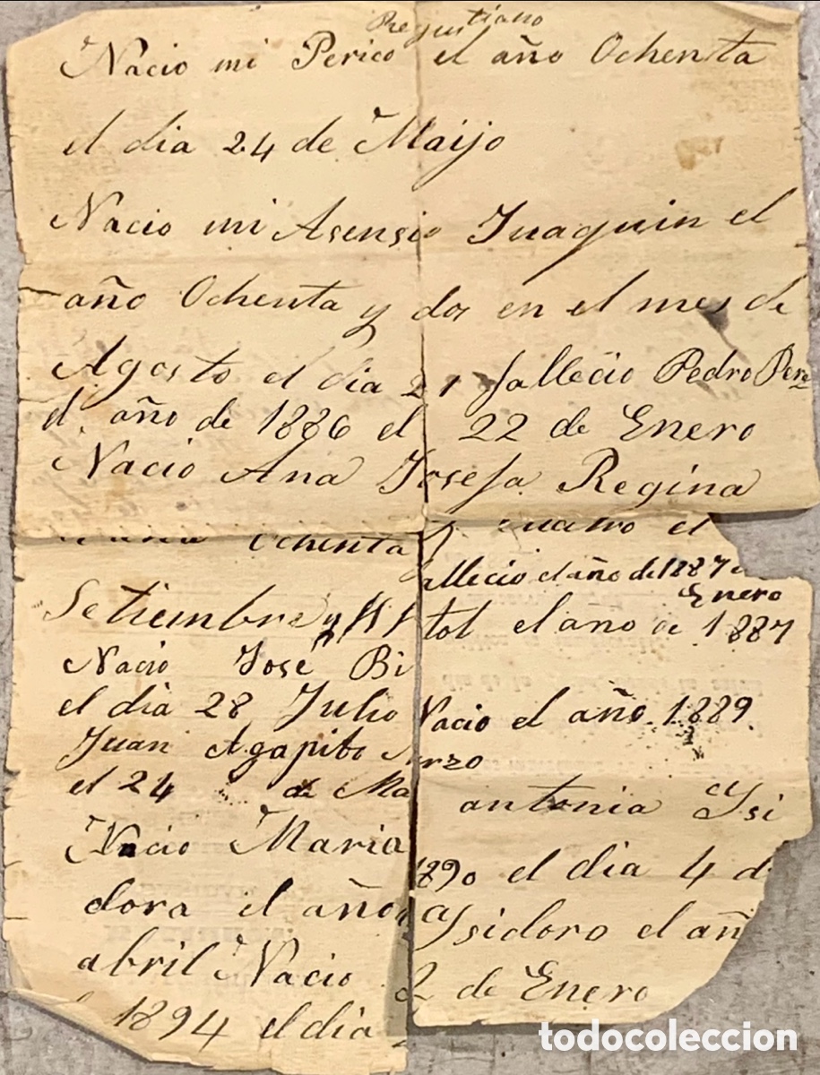 Antig&uuml;edades: Documento. Inscripci&oacute;n de nacimiento y defunci&oacute;n. Alcald&iacute;a de Mazarr&oacute;n. Murcia. Circa 1900.
